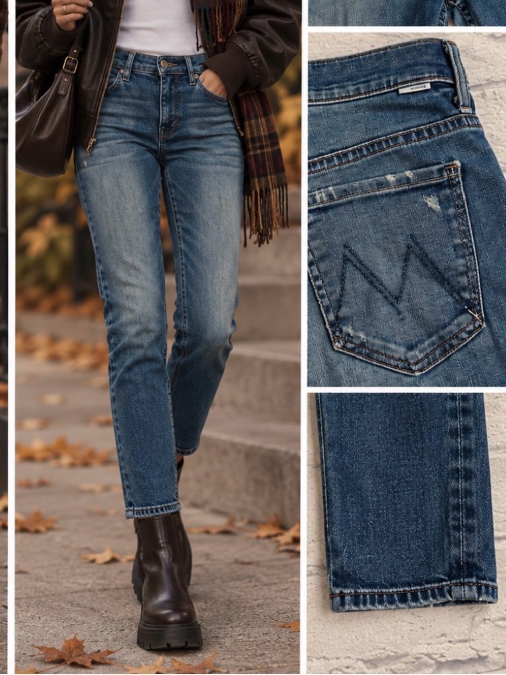 Mother denim the muse ankle medium wash slim straight cigarette blue jeans 28